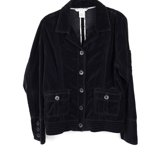 CAbi Black Button-Up velvet Jacket Size Large utility corpcore minimalist grunge - Picture 1 of 8